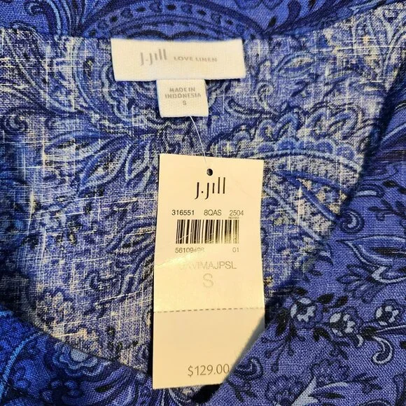 J.Jill Maxi Dress Small Blue Short Sleeve 100% Linen NWT Pockets $129 Retail - Picture 6 of 7